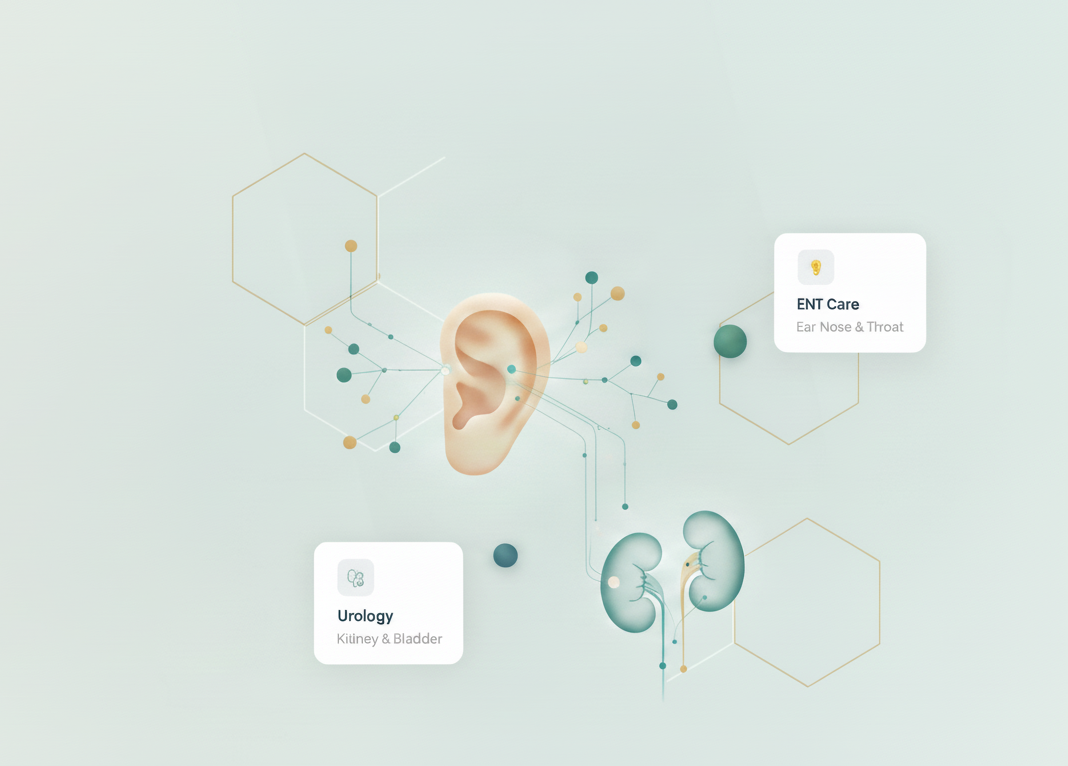 ENT and Urology medical illustration with molecular network